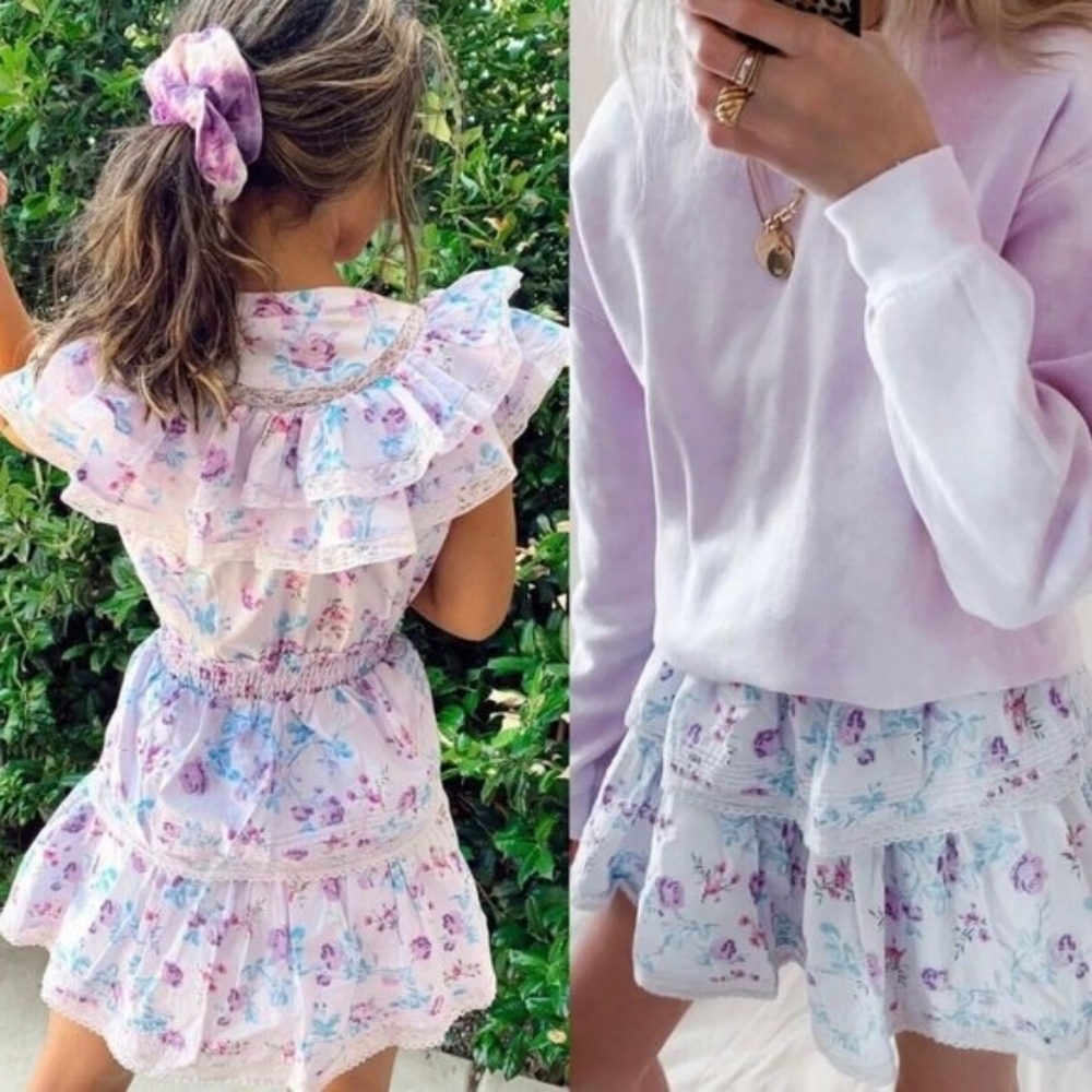 Love Shack Fancy Lou Double Ruffle Dress Sz M LAVENDER Floral x Target - Picture 4 of 15